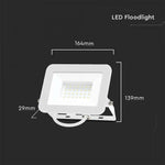30W(2505Lm) LED Spotlight, V-TAC SAMSUNG, IP65, white body and white glass, warranty 5 years, cold white light 6500K