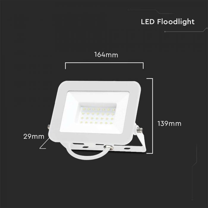 30W(2505Lm) LED Spotlight, V-TAC SAMSUNG, IP65, white body and white glass, warranty 5 years, cold white light 6500K