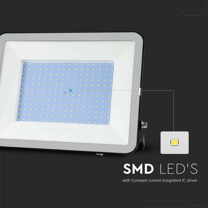 SALE_300W(26390Lm) LED valgusfoor, V-TAC SAMSUNG, IP65, must korpus halli klaasiga, 1m kaabel, jahe valge valgus 6500K