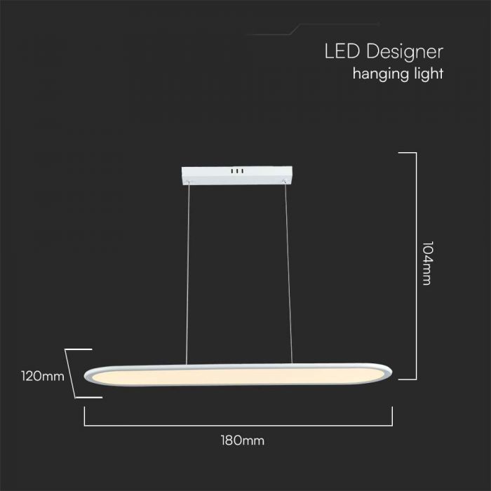 24W(3000Lm) LED dizaina gaismeklis, V-TAC, IP20, balts, neitrāli balta gaisma 3000K