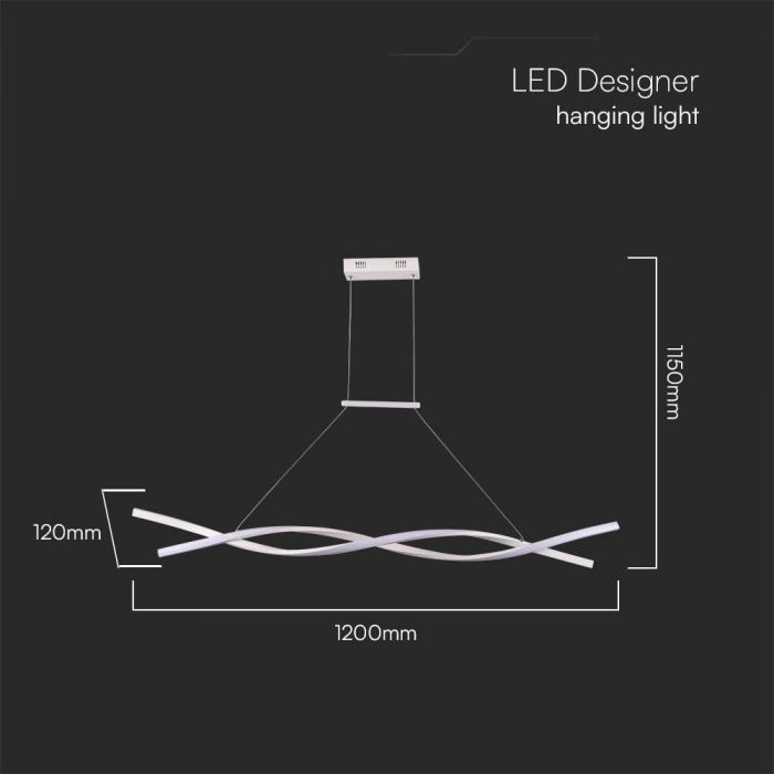 9W(1000Lm) LED designarmatur, V-TAC, IP20, vit, varmvitt ljus 3000K