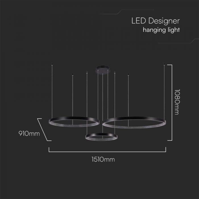 57W(6840Lm) LED design lamp, V-TAC, IP20, black, neutral white light 4000K
