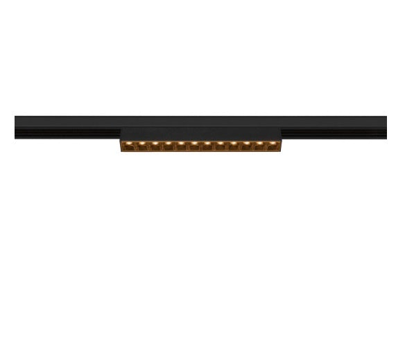 7.3W(580Lm) 48V DALI IN-LINE 22 LED lineārs sliežu gaismeklis, IP20, IK02, melns, dimmējams, silti balta gaisma 2700K