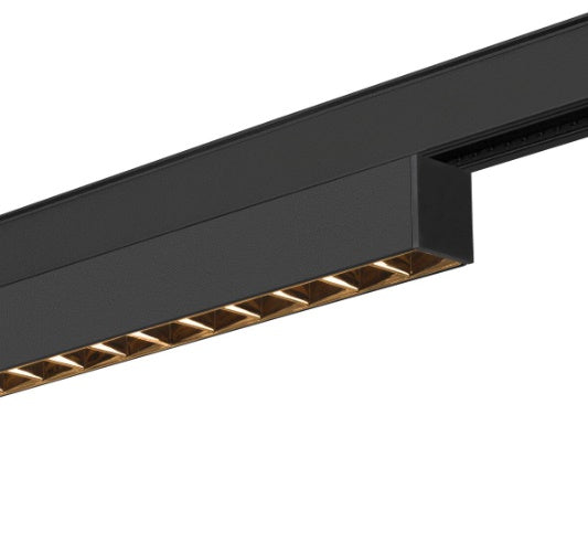 7.3W(580Lm) 48V DALI IN-LINE 22 LED lineārs sliežu gaismeklis, IP20, IK02, melns, dimmējams, silti balta gaisma 2700K