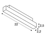 7.3W(580Lm) 48V DALI IN-LINE 22 LED lineārs sliežu gaismeklis, IP20, IK02, melns, dimmējams, silti balta gaisma 2700K