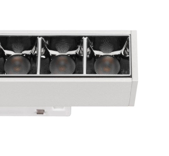 7.3W(580Lm) 48V DALI IN-LINE 22 LED lineārs sliežu gaismeklis, IP20, IK02, balts, dimmējams, silti balta gaisma 2700K