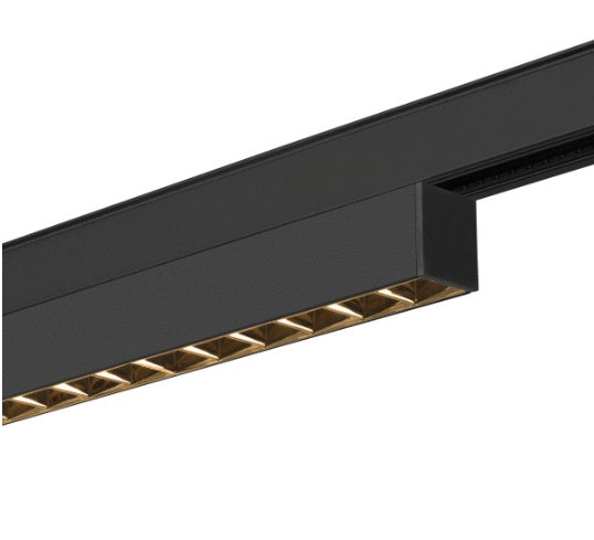 7.3W(610Lm) 48V DALI IN-LINE 22 LED lineārs sliežu gaismeklis, IP20, IK02, melns, dimmējams, silti balta gaisma 3000K