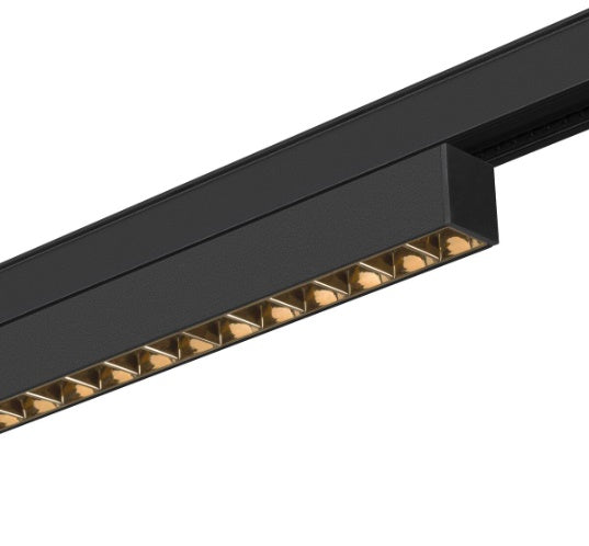 7.3W(610Lm) 48V DALI IN-LINE 22 LED lineārs sliežu gaismeklis, IP20, IK02, melns, dimmējams, silti balta gaisma 3000K