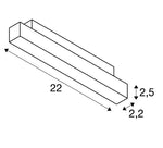 7.3W(610Lm) 48V DALI IN-LINE 22 LED lineārs sliežu gaismeklis, IP20, IK02, melns, dimmējams, silti balta gaisma 3000K