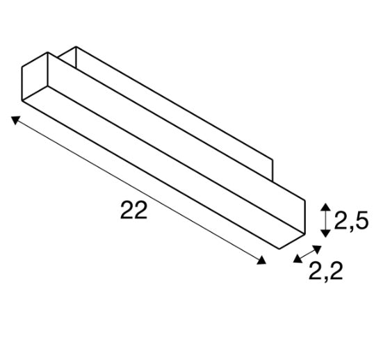 7.3W(610Lm) 48V DALI IN-LINE 22 LED lineārs sliežu gaismeklis, IP20, IK02, melns, dimmējams, silti balta gaisma 3000K