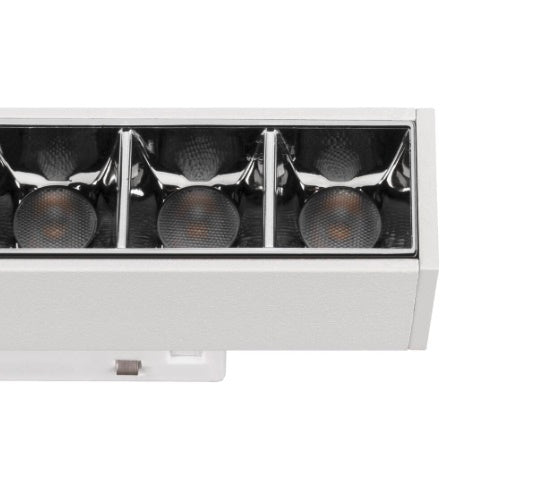 7.3W(610Lm) 48V DALI IN-LINE 22 LED lineārs sliežu gaismeklis, IP20, IK02, balts, dimmējams, silti balta gaisma 3000K