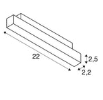 7.3W(610Lm) 48V DALI IN-LINE 22 LED lineārs sliežu gaismeklis, IP20, IK02, balts, dimmējams, silti balta gaisma 3000K
