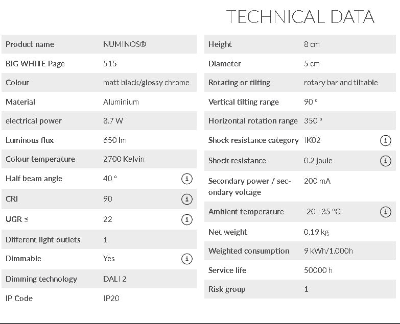8.7W(650Lm) 48V DALI 2 NUMINOS® XS LED track luminaire, IP20, IK02, matt black/gloss chrome, dimmable, warm white light 2700K