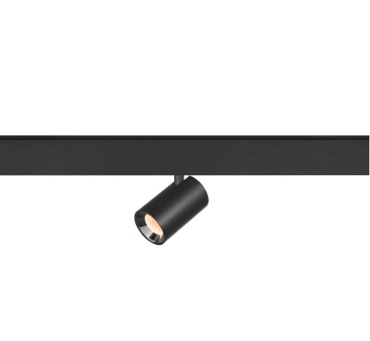 8.7W(670Lm) 48V DALI 2 NUMINOS® XS LED sliežu gaismeklis, IP20, IK02, matēts melns/glancēts hroms, dimmējams, silti balta gaisma 2700K