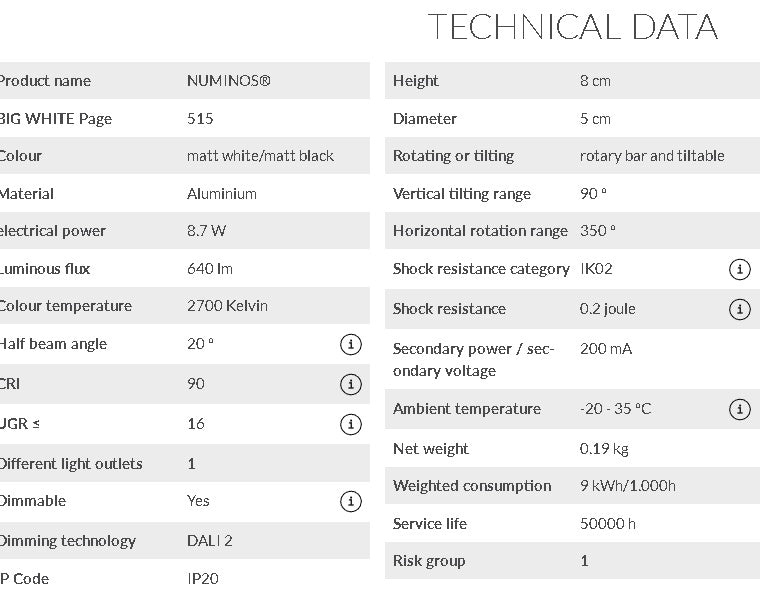 8.7W(640Lm) 48V DALI 2 NUMINOS® XS LED track luminaire, IP20, IK02, matt white/matt black, dimmable, warm white light 2700K