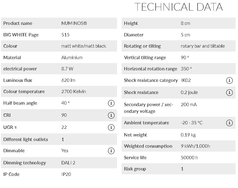 8.7W(620Lm) 48V DALI 2 NUMINOS® XS LED track luminaire, IP20, IK02, matt white/matt black, dimmable, warm white light 2700K