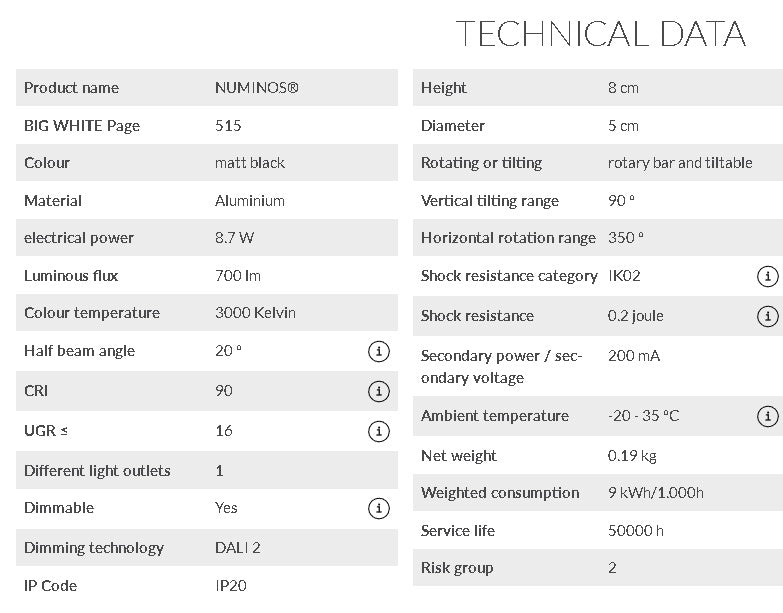 8.7W(700Lm) 48V DALI 2 NUMINOS® XS LED track luminaire, IP20, IK02, mat black, dimmable, warm white light 3000K
