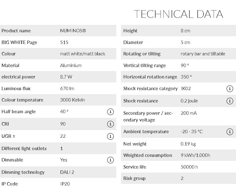 8.7W(670Lm) 48V DALI 2 NUMINOS® XS LED track luminaire, IP20, IK02, matt white/matt black, dimmable, warm white light 3000K