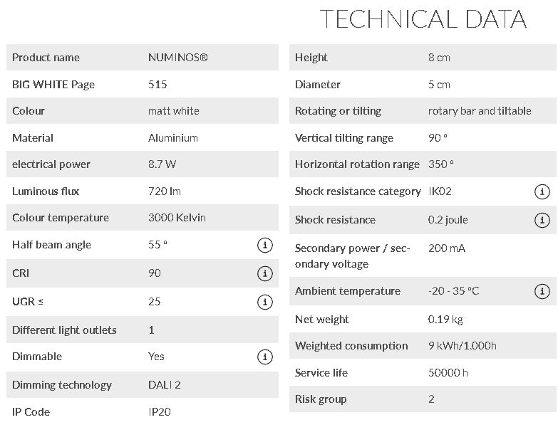 8.7W(720Lm) 48V DALI 2 NUMINOS® XS LED track luminaire, IP20, IK02, matt white, dimmable, warm white light 3000K