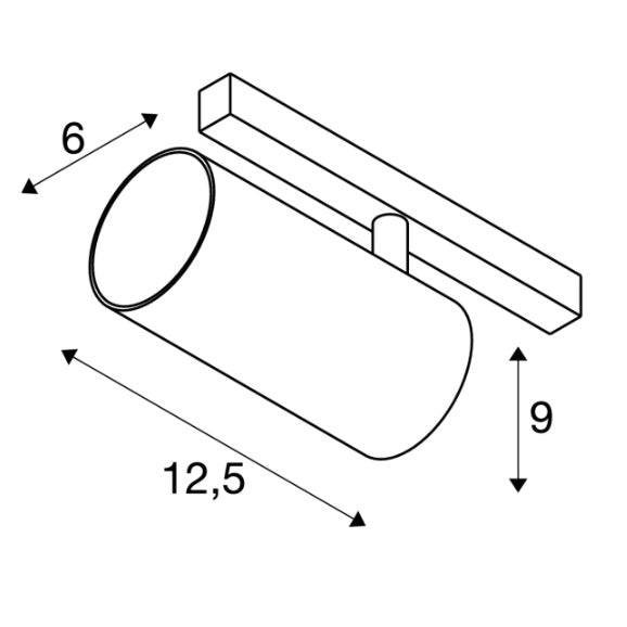 16W(960Lm) 48V DALI 2 NUMINOS® S LED sliežu gaismeklis, IP20, IK02, matēts melns/glancēts hroms, dimmējams, silti balta gaisma 2700K