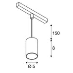 8.7W(650Lm) 48V DALI 2 NUMINOS® XS iekarams sliežu gaismeklis, IP20, matēts melns/glancēts hroms, dimmējams, silti balta gaisma 2700K