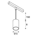 8.7W(640Lm) 48V DALI 2 NUMINOS® XS iekarams sliežu gaismeklis, IP20, matēts melns, dimmējams, silti balta gaisma 2700K