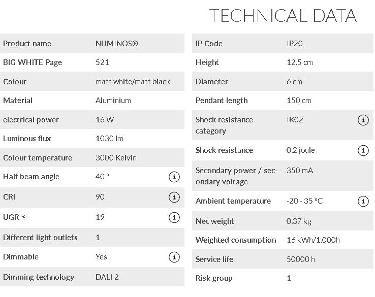 16W(1030Lm) 48V DALI 2 NUMINOS® S iekarams sliežu gaismeklis, IP20, matēts balts/matēts melns, dimmējams, silti balta gaisma 3000K