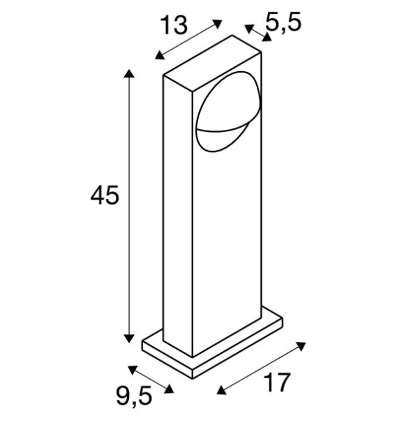 15W(900/1050LmLm) LID I 45 отдельно стоящий накладной светодиодный светильник, антрацит, IP65, IK07, теплый белый свет 3000K
