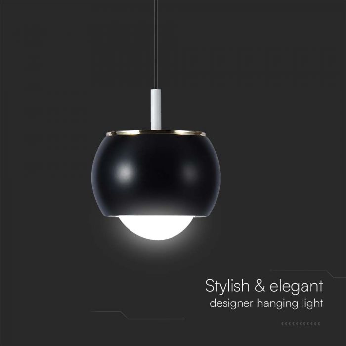 9W(1000Lm) LED-designarmatur, V-TAC, IP20, svart, varmvitt ljus 3000K