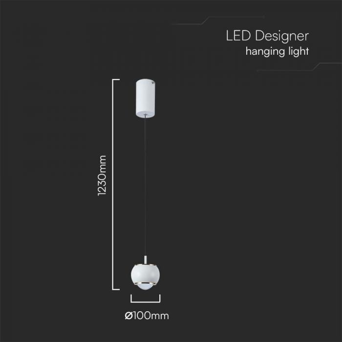 9W(1000Lm) LED designarmatur, V-TAC, IP20, vit, neutralvit 4000K