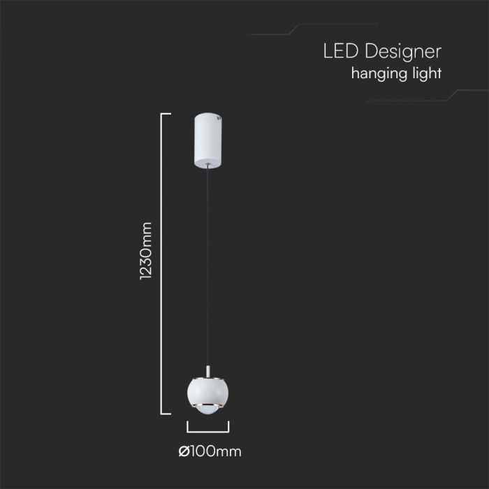 9W(1000Lm) LED dizaina gaismeklis, V-TAC, IP20, balts, silti balta gaisma 3000K
