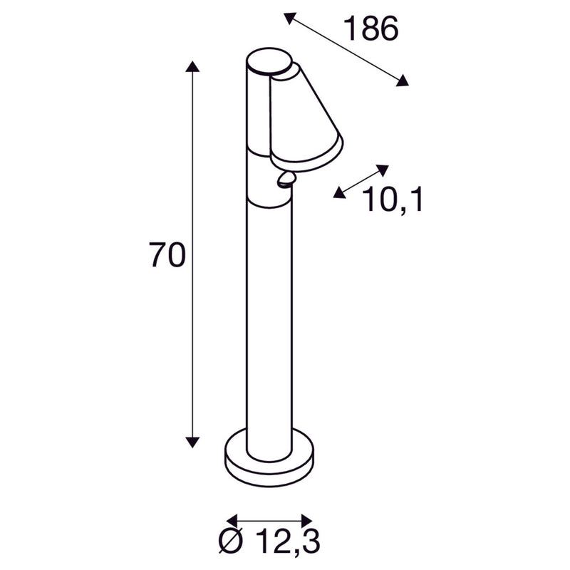 T-TUBE 70 free-standing uz virsmas montējams LED dārza gaismeklis ar infrasarkano kustības sensoru, GU10 10W,  IP44, IK06, melns