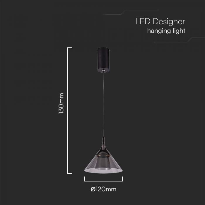 9W(1000Lm) LED-designarmatur, V-TAC, IP20, svart, varmvitt ljus 3000K