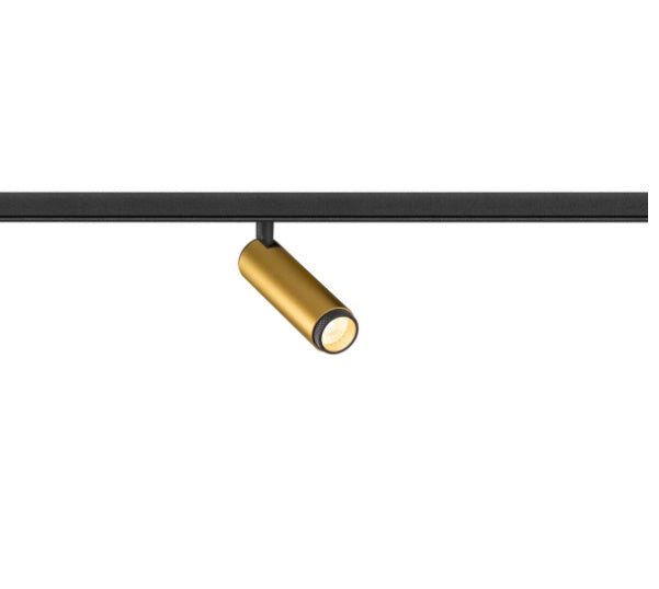 9.8W(610Lm) 48V DALI GRIP! S LED cilindrveida sliežu gaismeklis, IP20, IK02, dimmējams, zelta/melns, silti balta gaisma 3000K