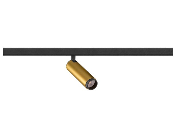 9.8W(610Lm) 48V DALI GRIP! S LED cilindrveida sliežu gaismeklis, IP20, IK02, dimmējams, zelta/melns, silti balta gaisma 3000K