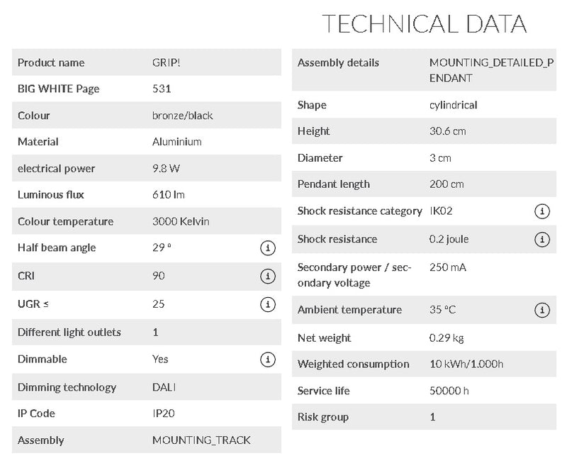 9.8W(610Lm) 48V DALI GRIP! S LED iekarams sliežu gaismeklis, IP20, bronzas/melns, dimmējams, silti balta gaisma 3000K