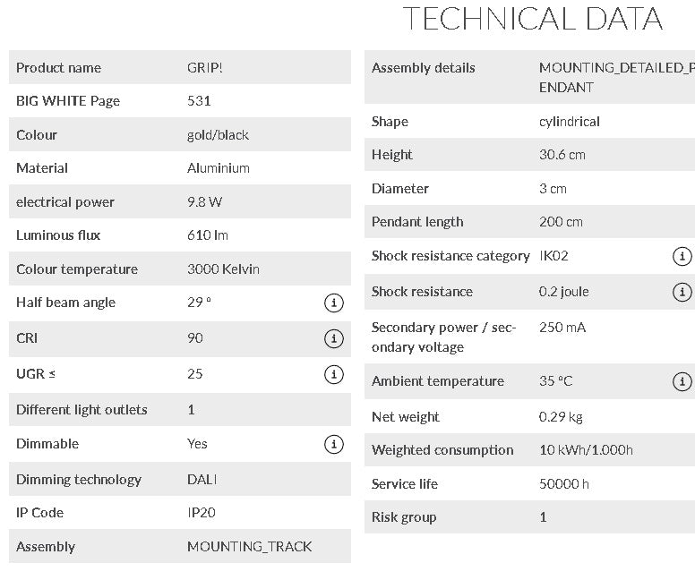 9.8W(610Lm) 48V DALI GRIP! S LED raidvalgustus, IP20, kuldne/must, timmitav, soe valge valgus 3000K