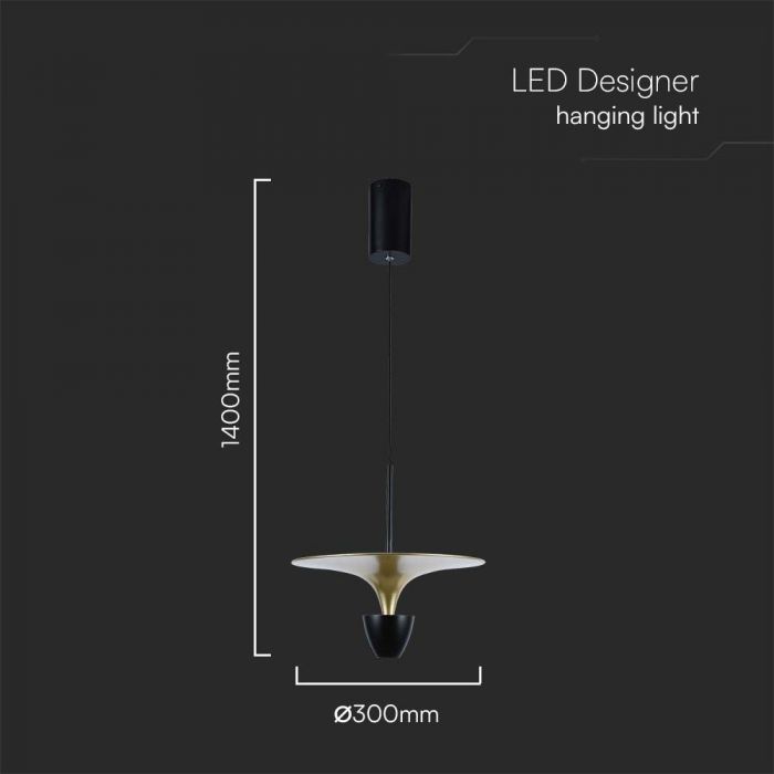 9W(1000Lm) LED designarmatur, V-TAC, IP20, svart+grön, varmvitt ljus 3000K