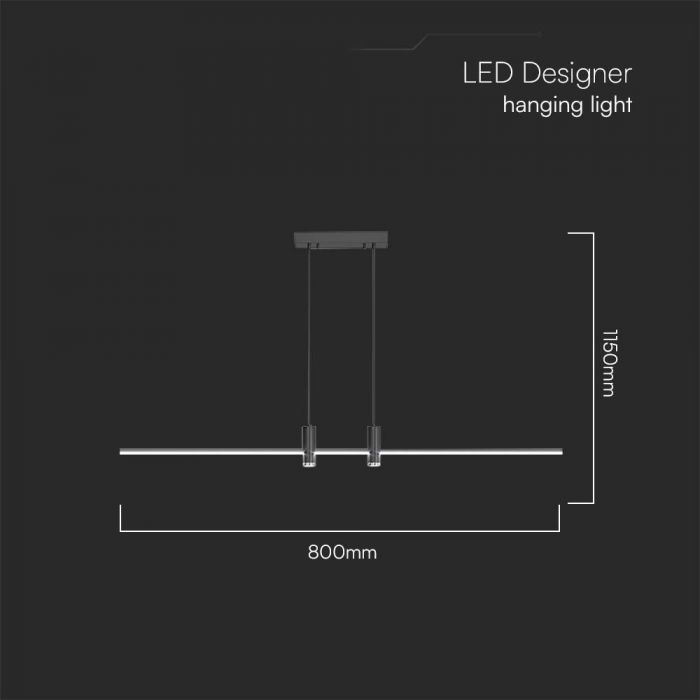 19W(2160Lm) LED-designarmatur, V-TAC, IP20, svart, neutralvit 4000K