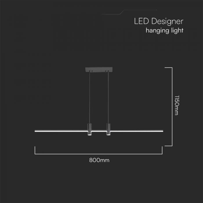 19W(2160Lm) LED design lamp, V-TAC, IP20, black, neutral white light 4000K