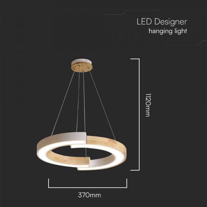 32W(4000Lm) LED-designarmatur, V-TAC, IP20, vit+trä, varmvitt ljus 3000K