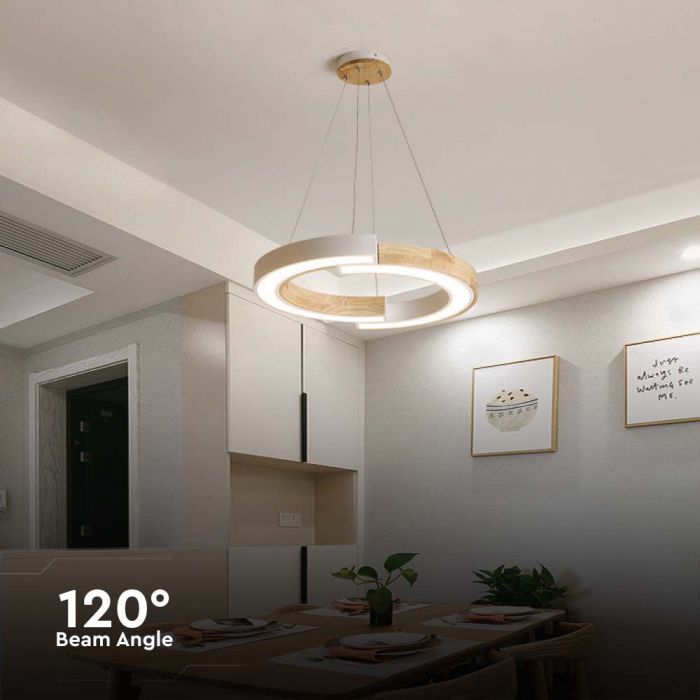 32W(4000Lm) LED design luminaire, V-TAC, IP20, white+wood, warm white light 3000K