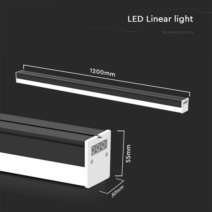 40W(4300Lm) 120cm LED linear light, V-TAC, IP20, black, cold white light 6500K