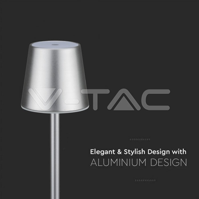3W(80Lm) LED skrivbordslampa, V-TAC, 5V, grå, IP20, dimbar, Micro USB-kabel, 390x105mm, neutralvit 4000K