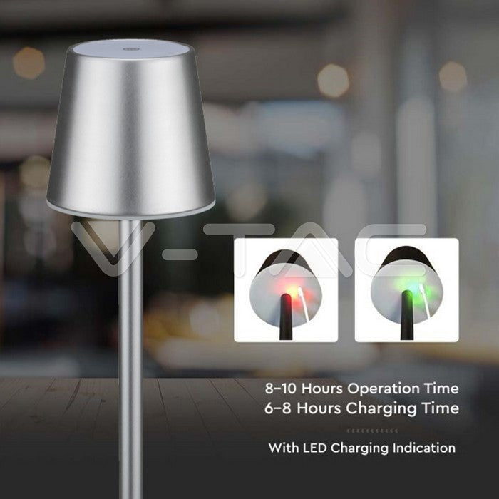 3W(80Lm) LED skrivbordslampa, V-TAC, 5V, grå, IP20, dimbar, Micro USB-kabel, 390x105mm, neutralvit 4000K