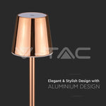 3W(70Lm) LED skrivbordslampa, V-TAC, IP20, guld, DC:5V, 1A, 4000mAh, Micro USB-kabel, varmvitt ljus 3000K