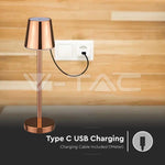 3W(70Lm) LED skrivbordslampa, V-TAC, IP20, guld, DC:5V, 1A, 4000mAh, Micro USB-kabel, varmvitt ljus 3000K
