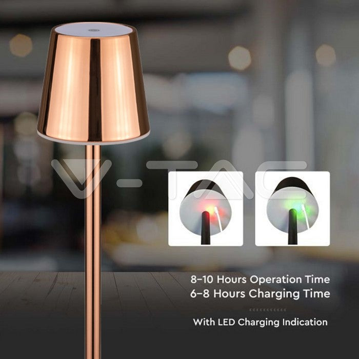 3W(70Lm) LED skrivbordslampa, V-TAC, IP20, guld, DC:5V, 1A, 4000mAh, Micro USB-kabel, varmvitt ljus 3000K