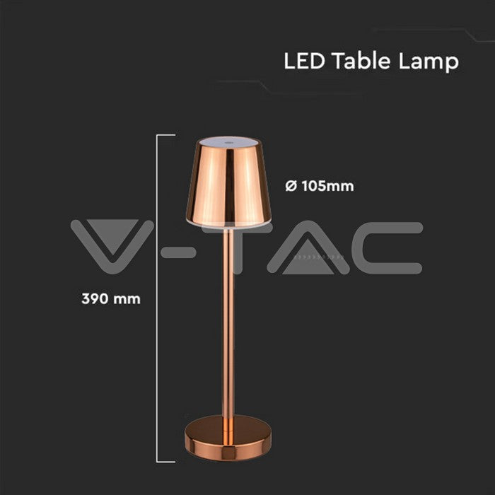 3W(90Lm) LED galda lampa, V-TAC, IP20, zelta, DC:5V, 1A, 4000mAh, Micro USB kabelis, neitrāli balta gaisma 4000K