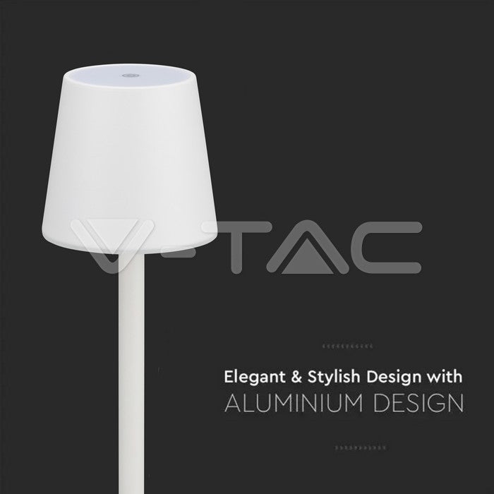 3W(70Lm) LED skrivbordslampa, V-TAC, IP20, vit, DC:5V, 1A, 4000mAh, Micro USB-kabel, varmvitt ljus 3000K